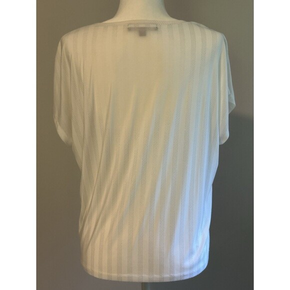 ELLEN TRACY Cream Short Sleeve Top with Textured Stripes Size Medium - Picture 4 of 8